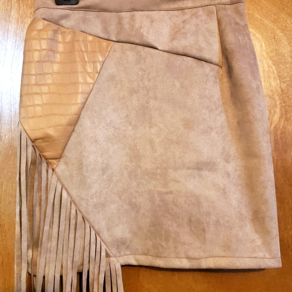 Tan Fringe Suede Skirt